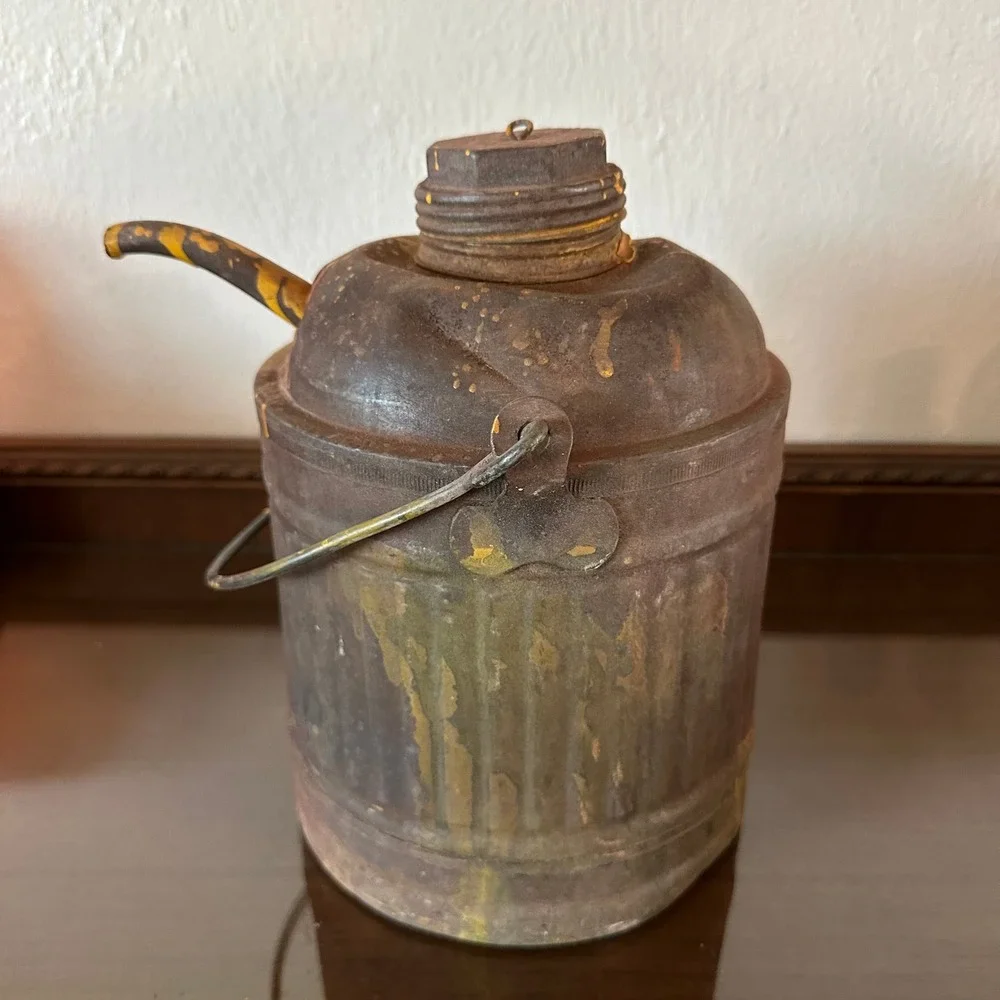 Vintage Industrial Oil Can Jack O Lantern Skull Metal Halloween Decor Rust 10in